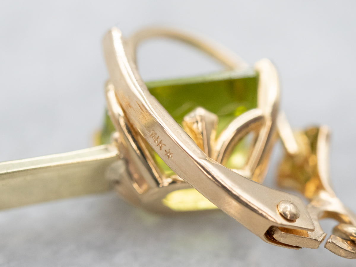 Peridot and Gold Bar Drop Earrings