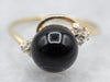 Deep Black Onyx and Diamond Bypass Ring