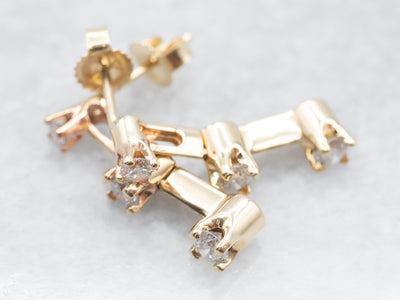 Yellow Gold Three-Diamond Drop Earrings