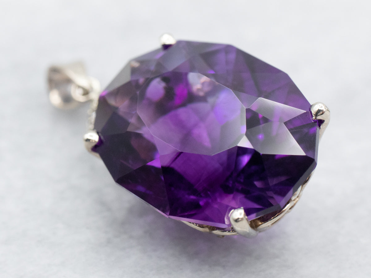 Fancy Cut Amethyst and Diamond Statement Pendant