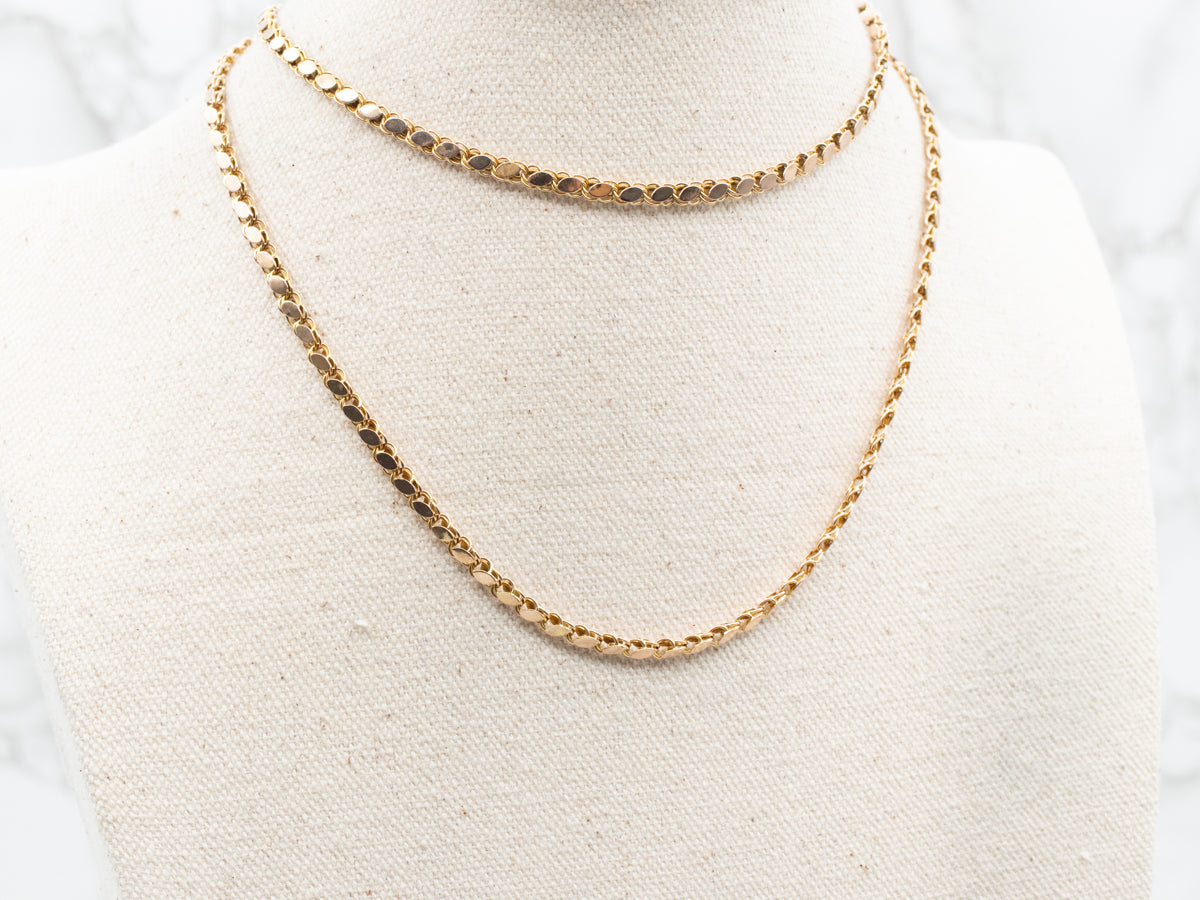 Long Yellow Gold Flat Curb Chain