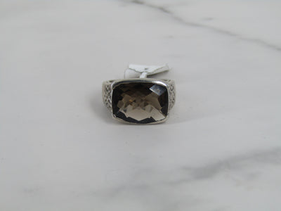 Open Work Silver Ring With Smoky Quartz Center