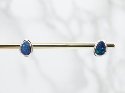 White Gold Boulder Opal Stud Earrings