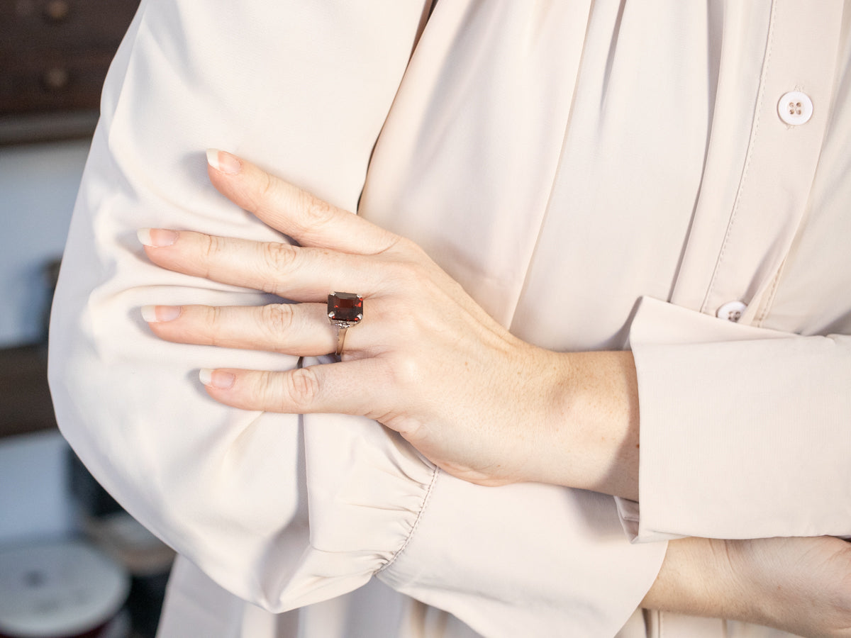 White Gold Garnet Statement Ring
