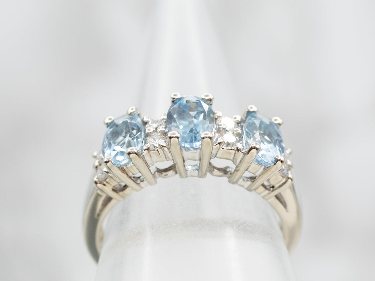 White Gold Aquamarine and Diamond Ring