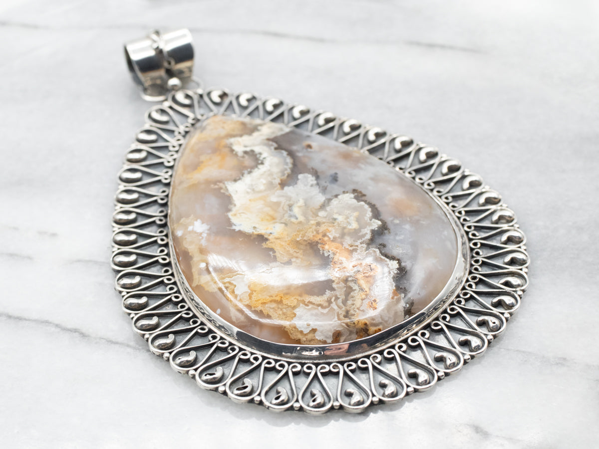 Colgante de ágata penacho extragrande de plata de ley