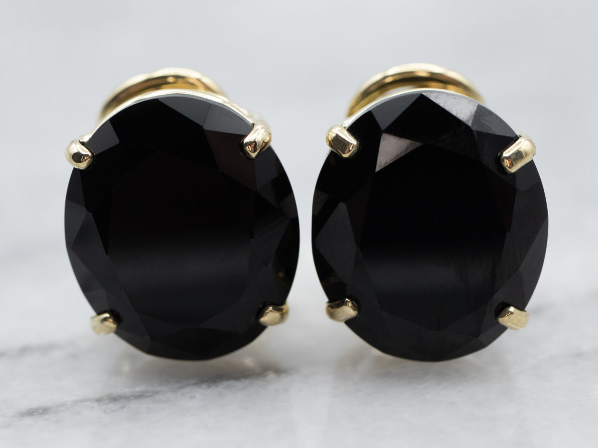 Oval Black Onyx Stud Earrings