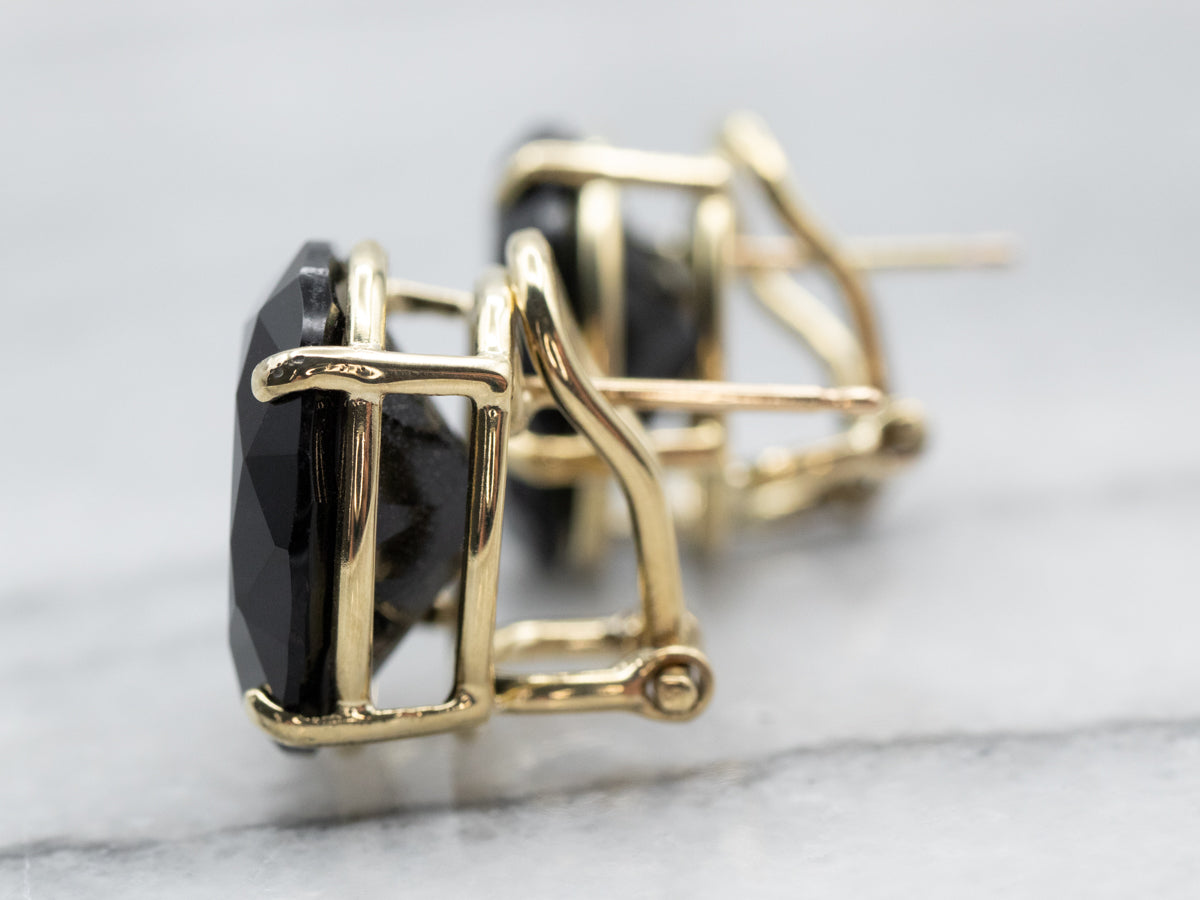 Oval Black Onyx Stud Earrings