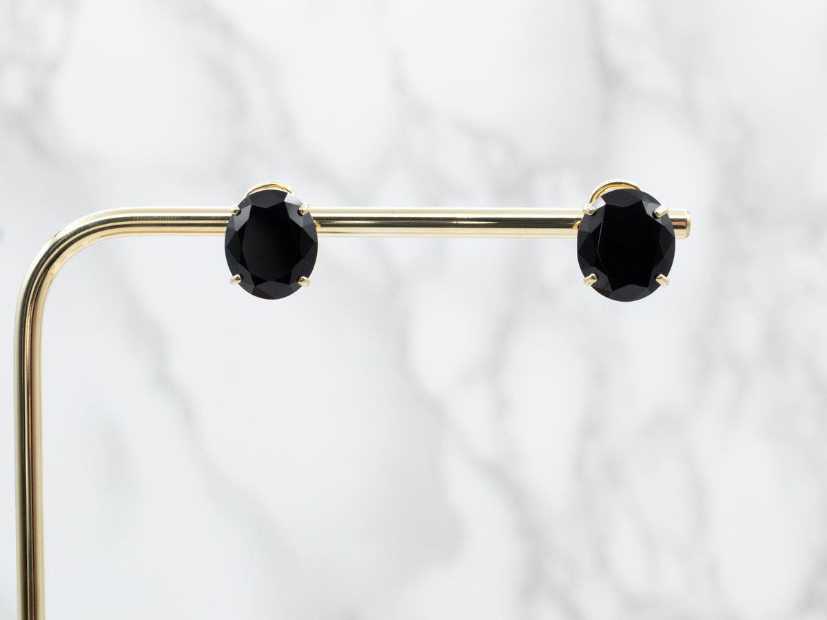 Oval Black Onyx Stud Earrings