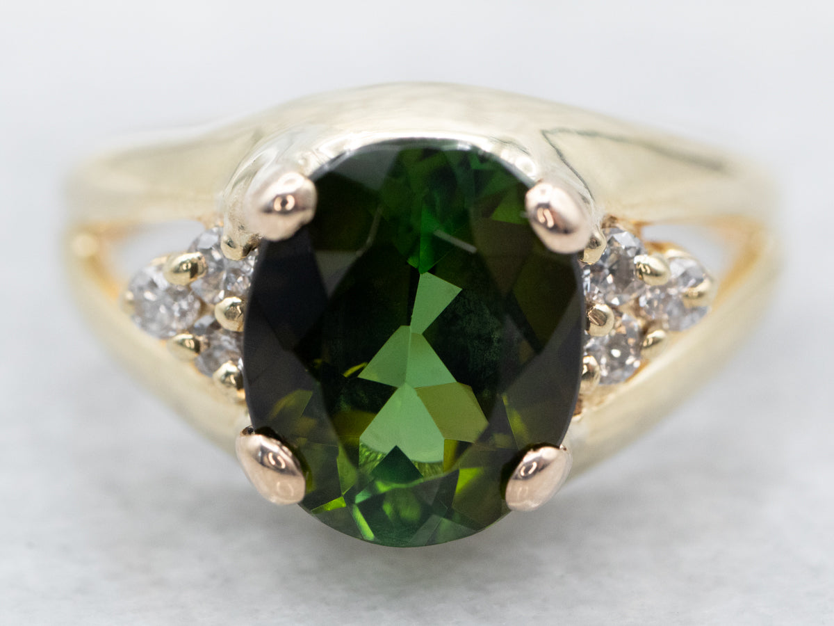 Green Tourmaline and Diamond Ring