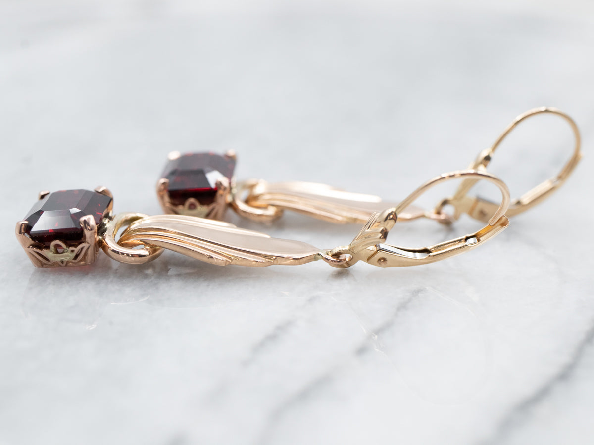Vintage Rose Gold Pyrope Garnet Drop Earrings