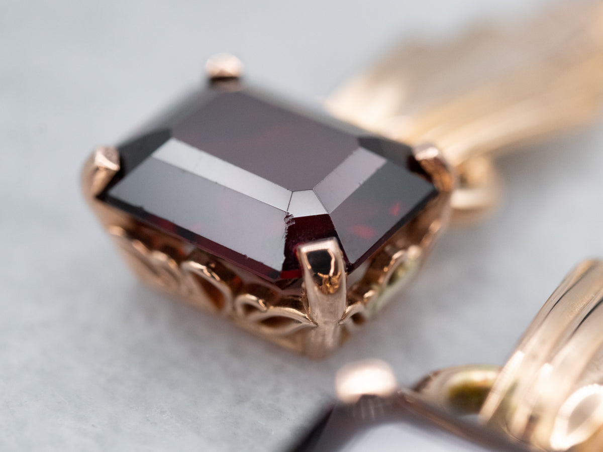 Vintage Rose Gold Pyrope Garnet Drop Earrings