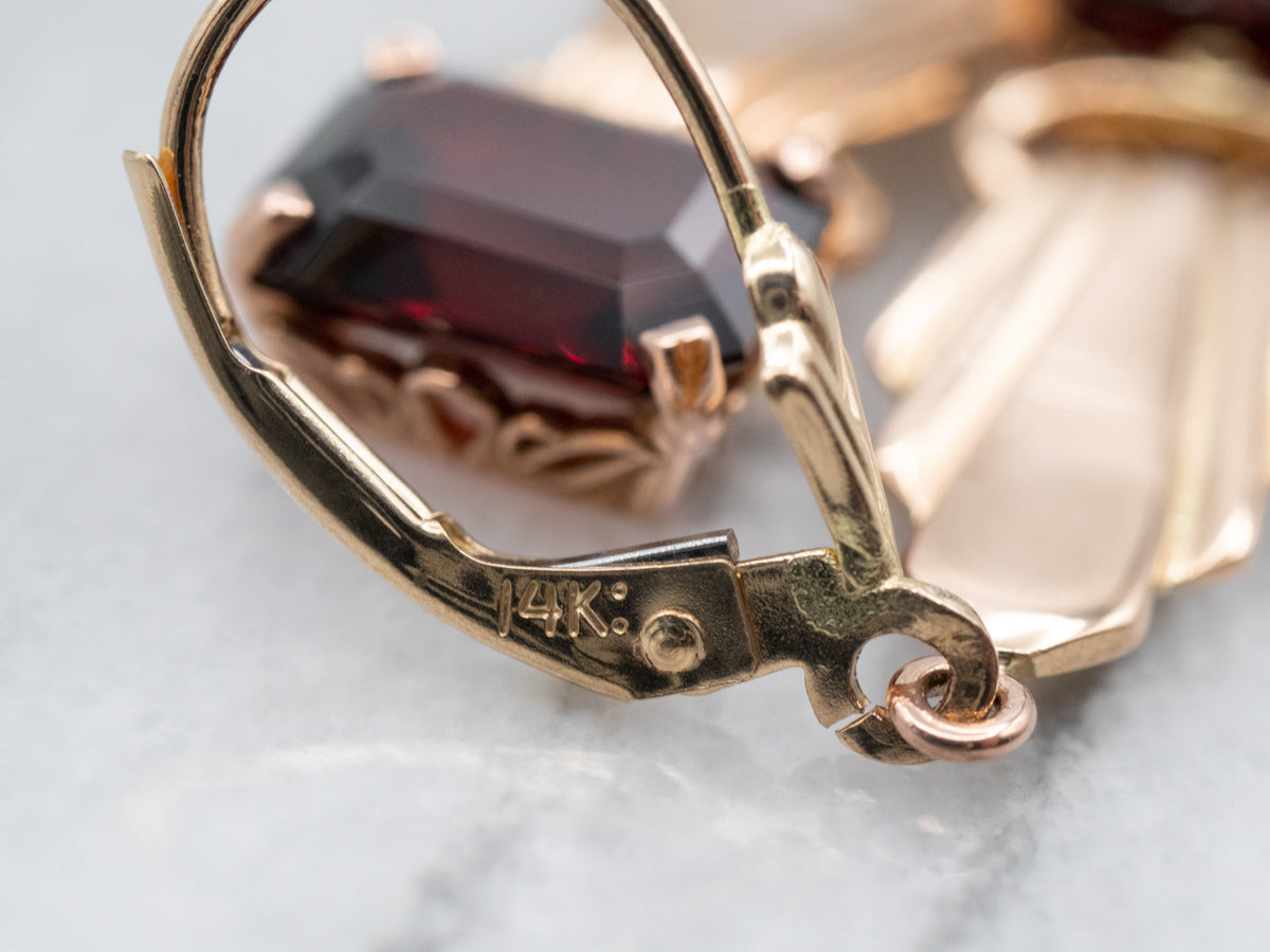 Vintage Rose Gold Pyrope Garnet Drop Earrings