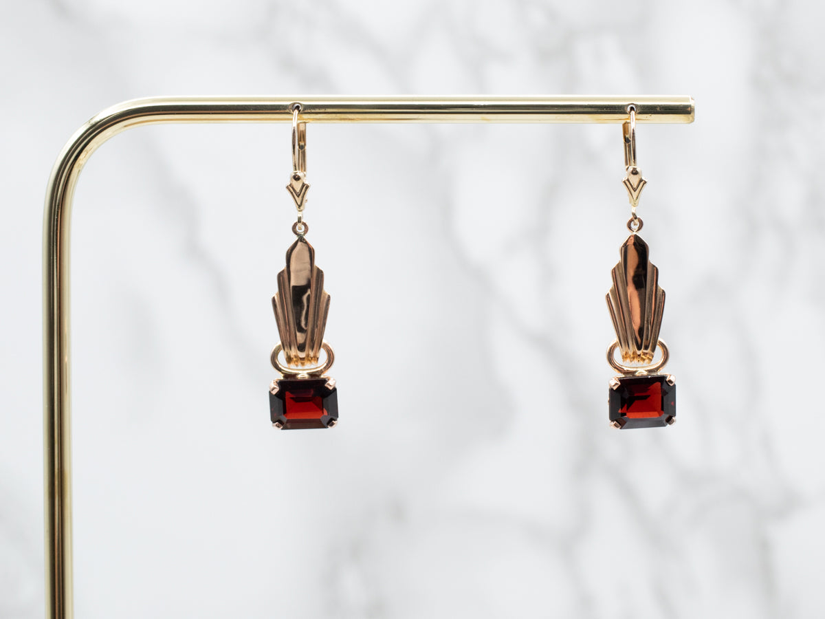 Vintage Rose Gold Pyrope Garnet Drop Earrings