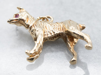 Sweet Ruby and Gold Dog Pendant