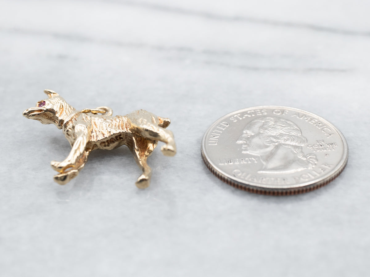 Sweet Ruby and Gold Dog Pendant