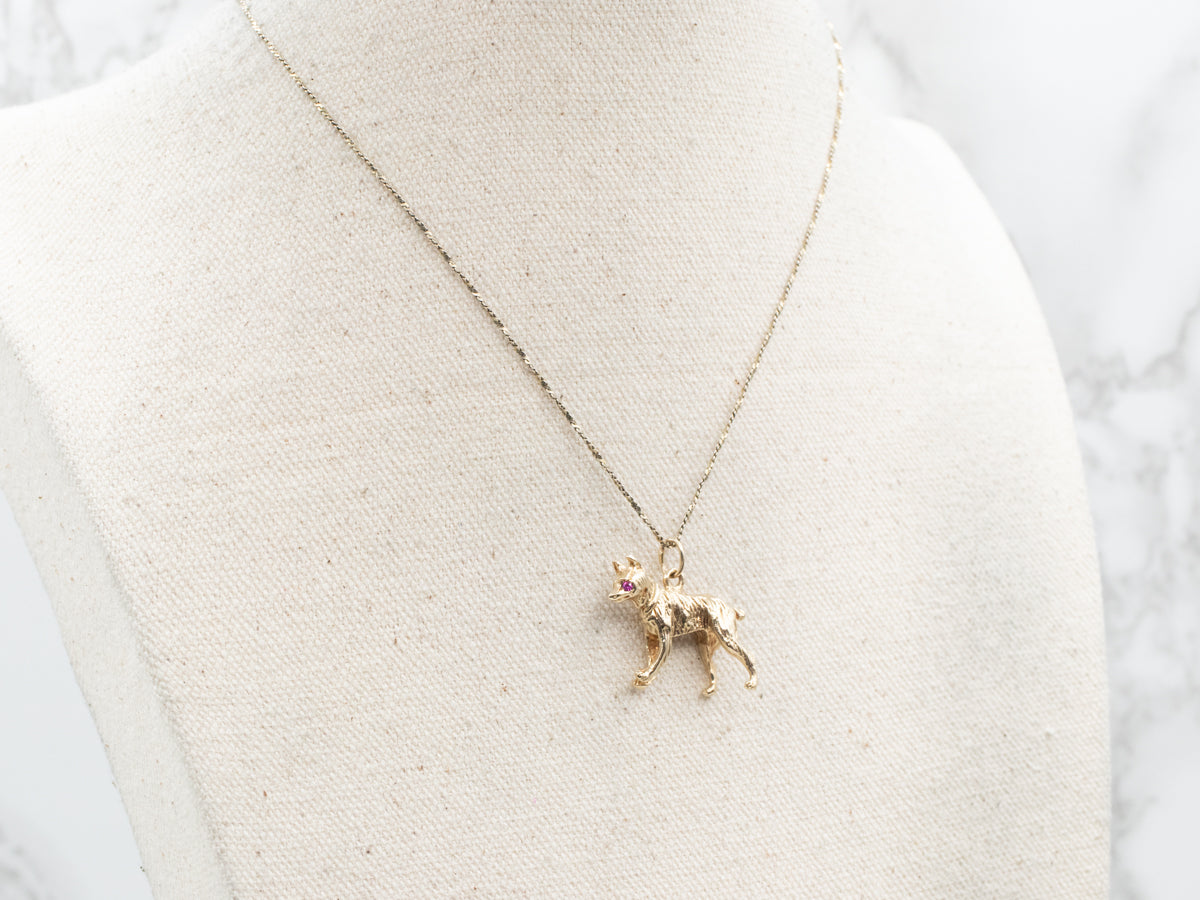 Sweet Ruby and Gold Dog Pendant