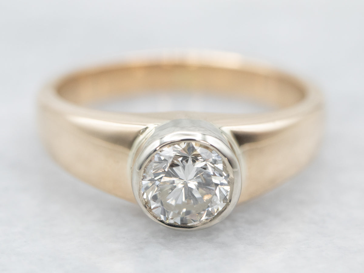 Round Bezel Diamond Engagement Ring Set with Leaf Bands | Ken & Dana