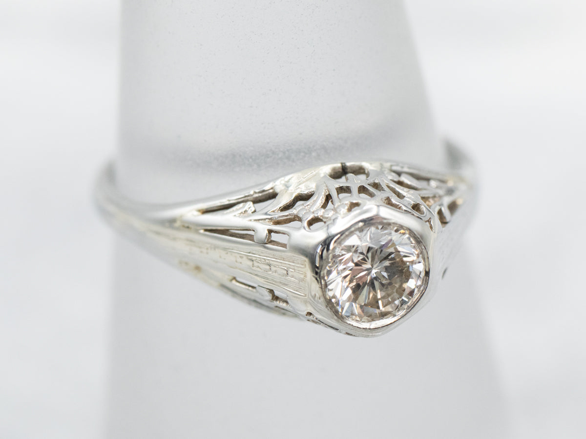 Anillo de compromiso con solitario de diamantes Art Déco