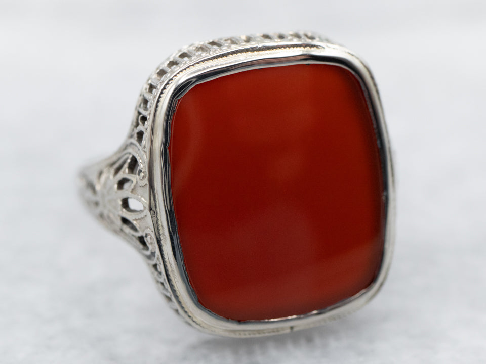 Art Deco Carnelian Solitaire Ring