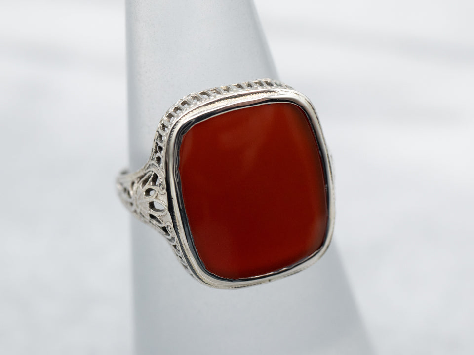 Art Deco Carnelian Solitaire Ring