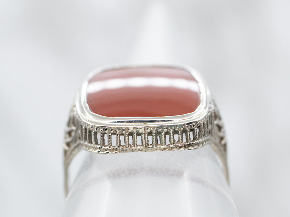 Art Deco Carnelian Solitaire Ring