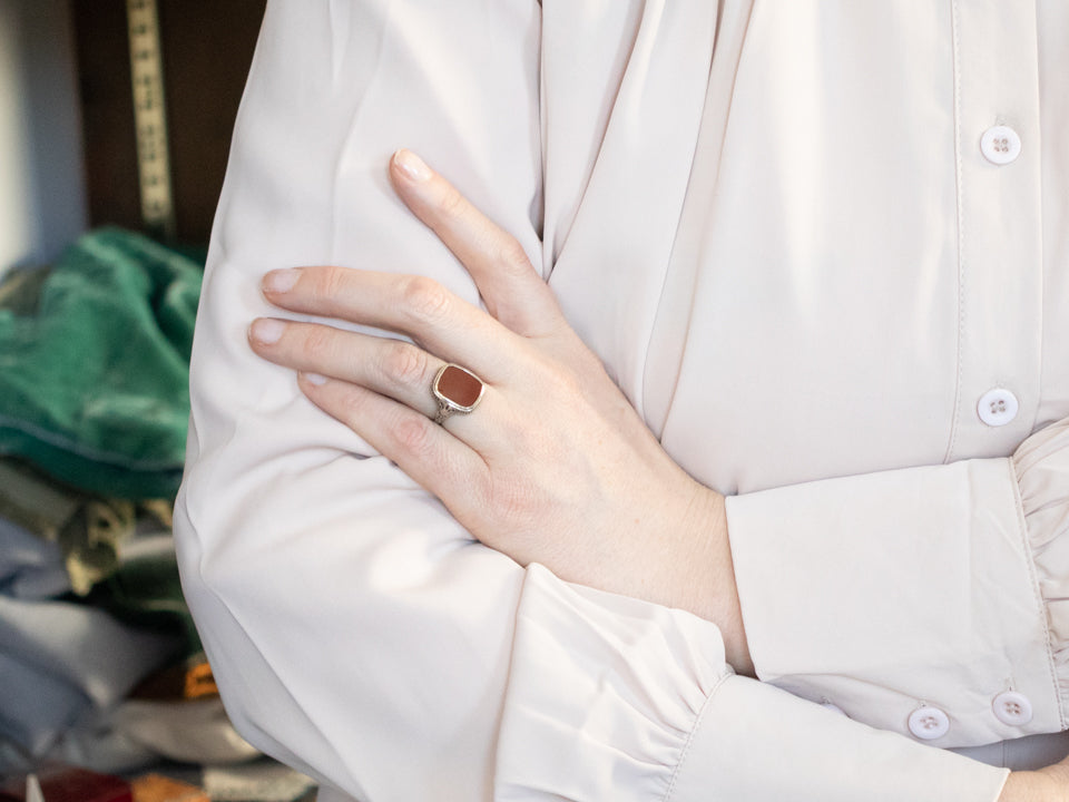 Art Deco Carnelian Solitaire Ring