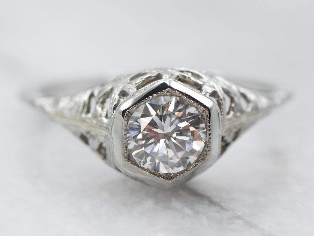 Floral Art Deco Diamond Engagement Ring