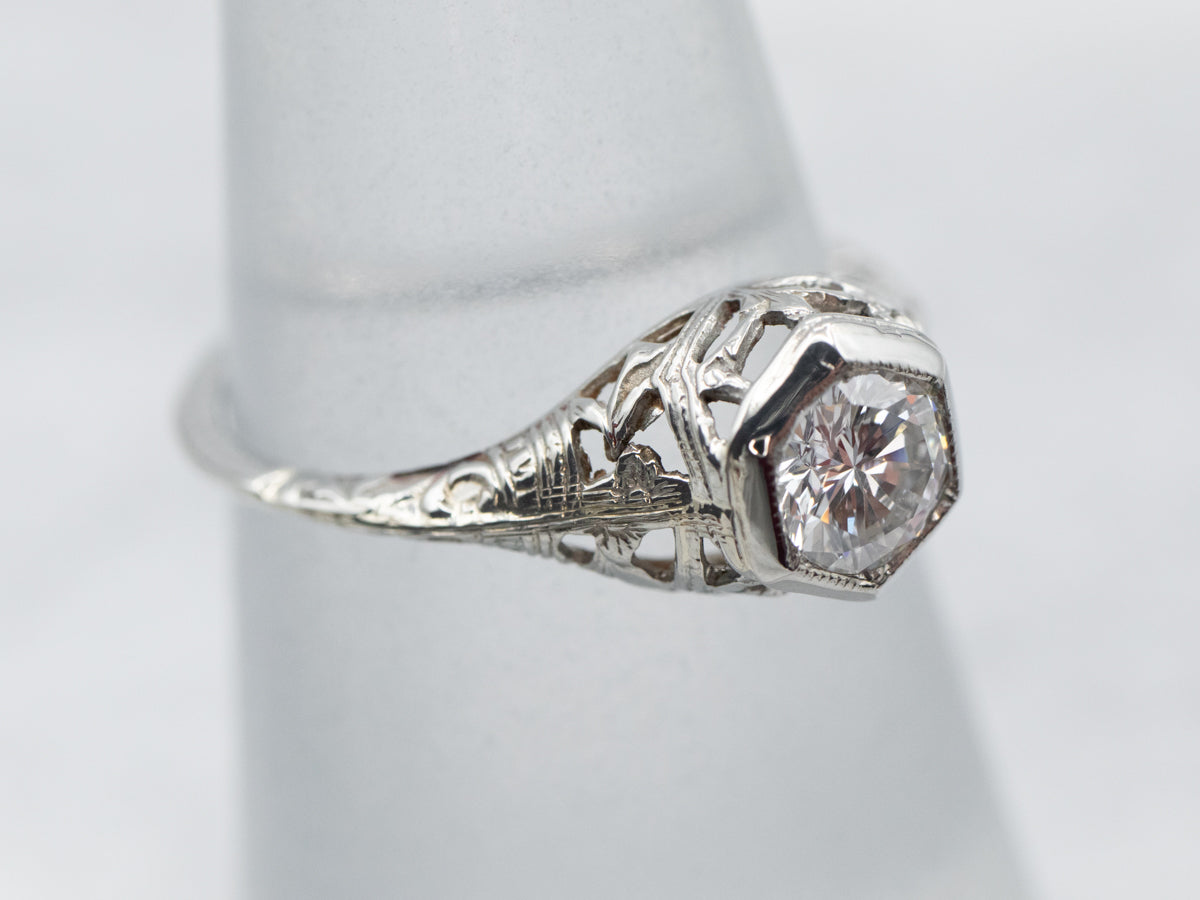 Floral Art Deco Diamond Engagement Ring