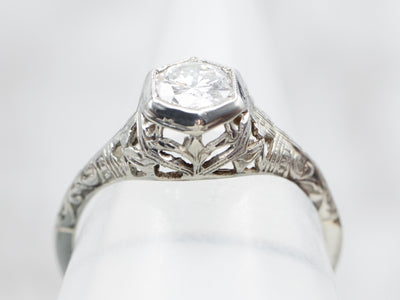 Floral Art Deco Diamond Engagement Ring