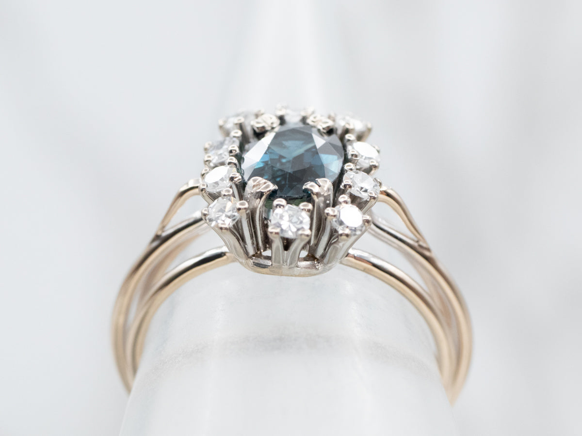 Stunning Sapphire and Diamond Halo Ring