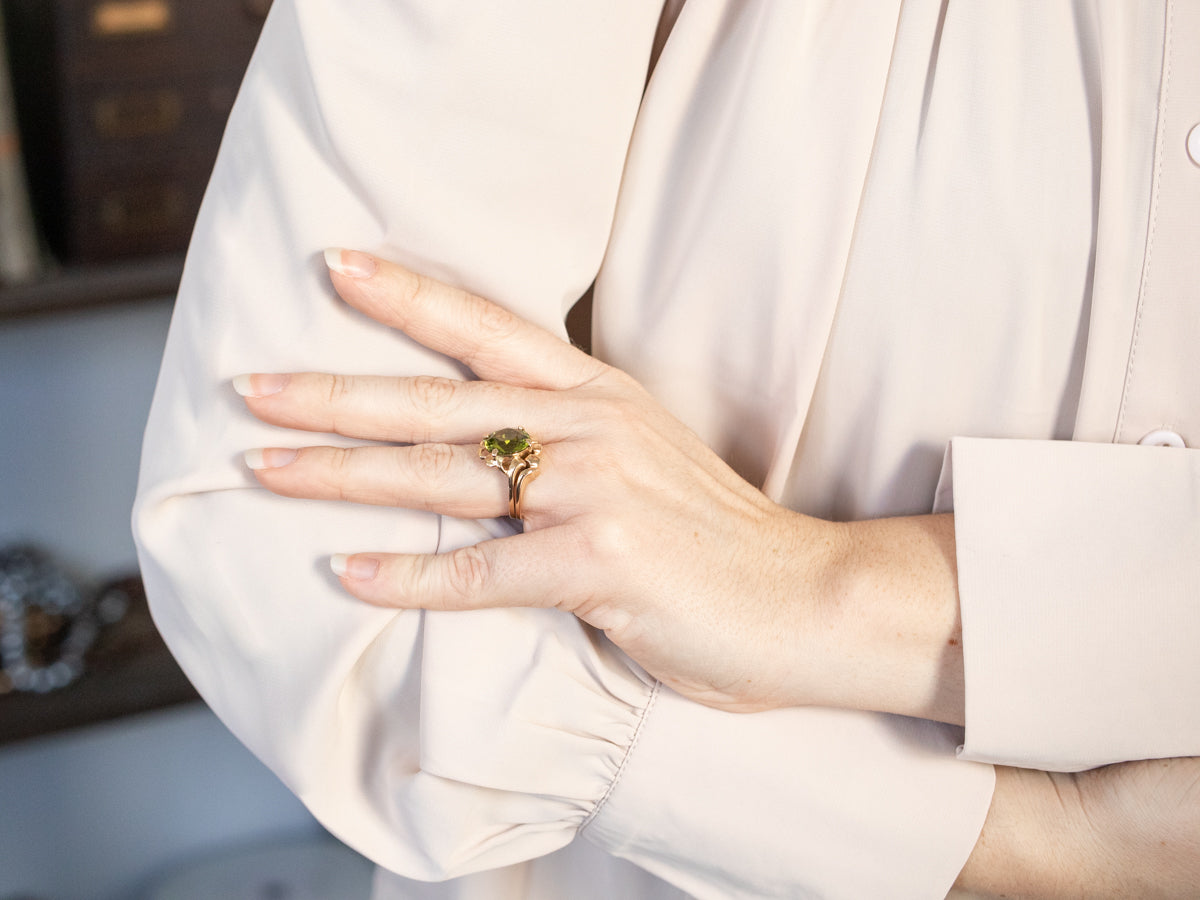 Rare Retro Era Two Piece Peridot Ring for Cocktail or as Wedding Set