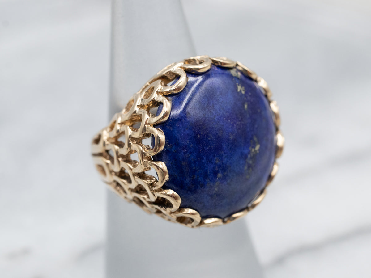 Gorgeous Yellow Gold Lapis Cocktail Ring