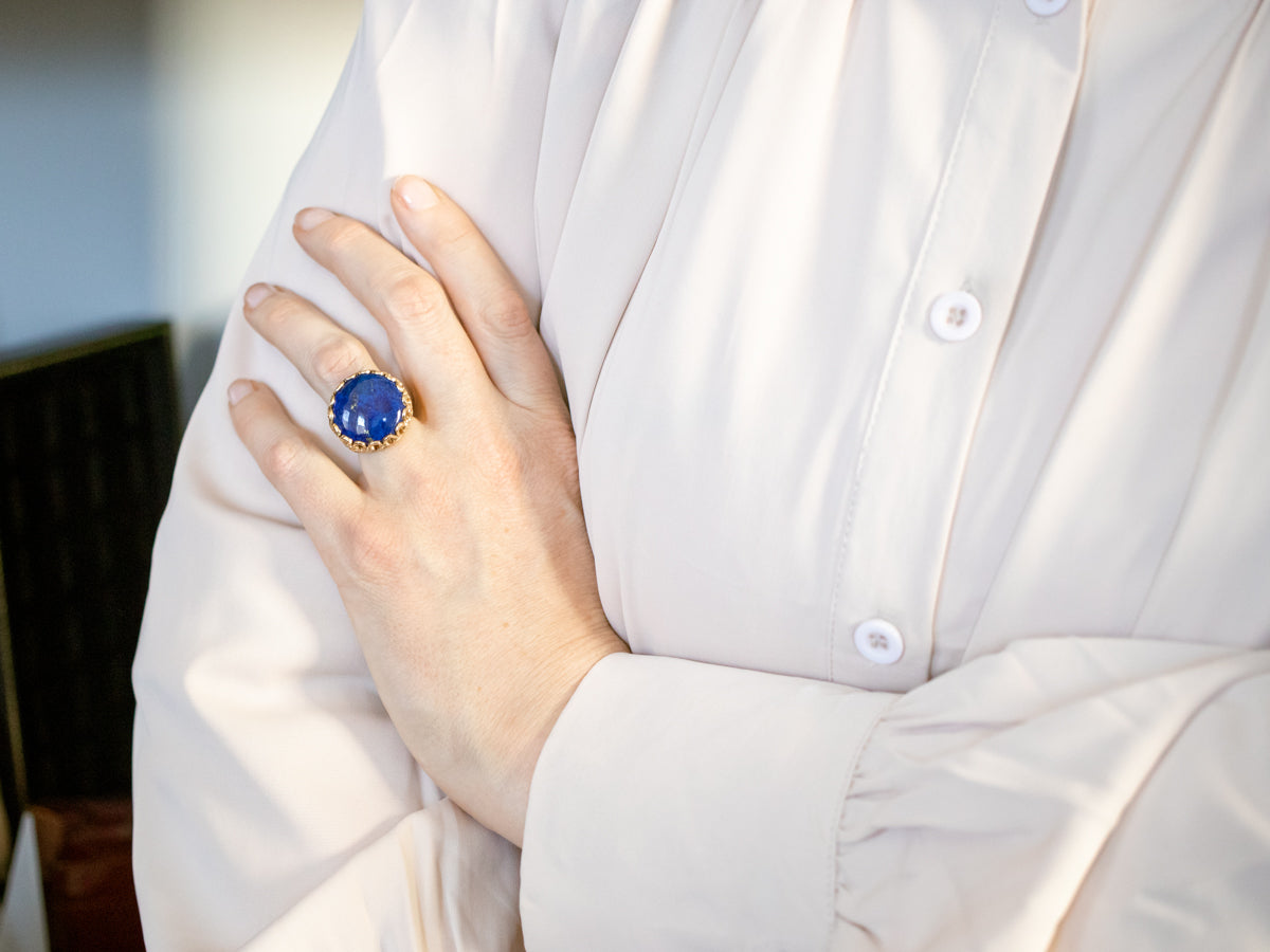 Gorgeous Yellow Gold Lapis Cocktail Ring