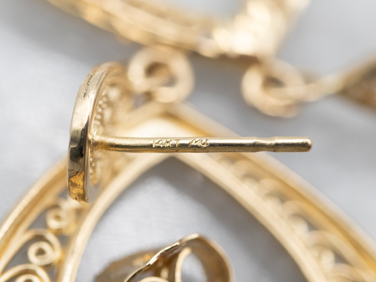 Pendientes colgantes de filigrana de oro bohemio