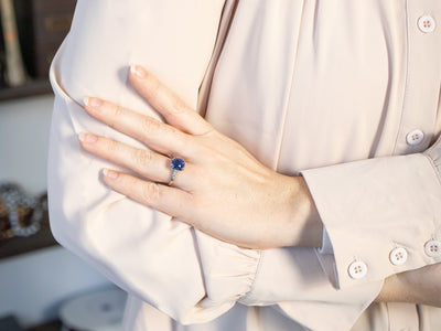 Gorgeous Retro Era Sapphire and Diamond Engagement Ring