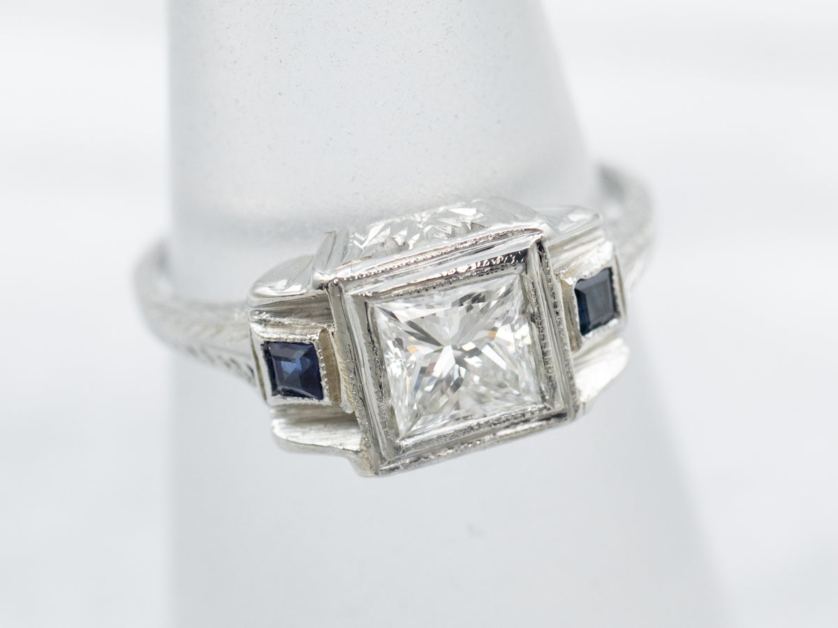 Art Deco Princess Cut Diamond Engagement Ring