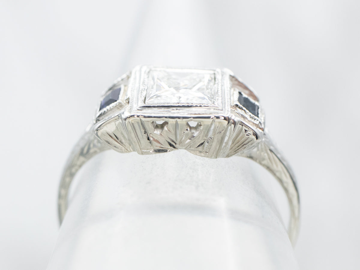 Art Deco Princess Cut Diamond Engagement Ring