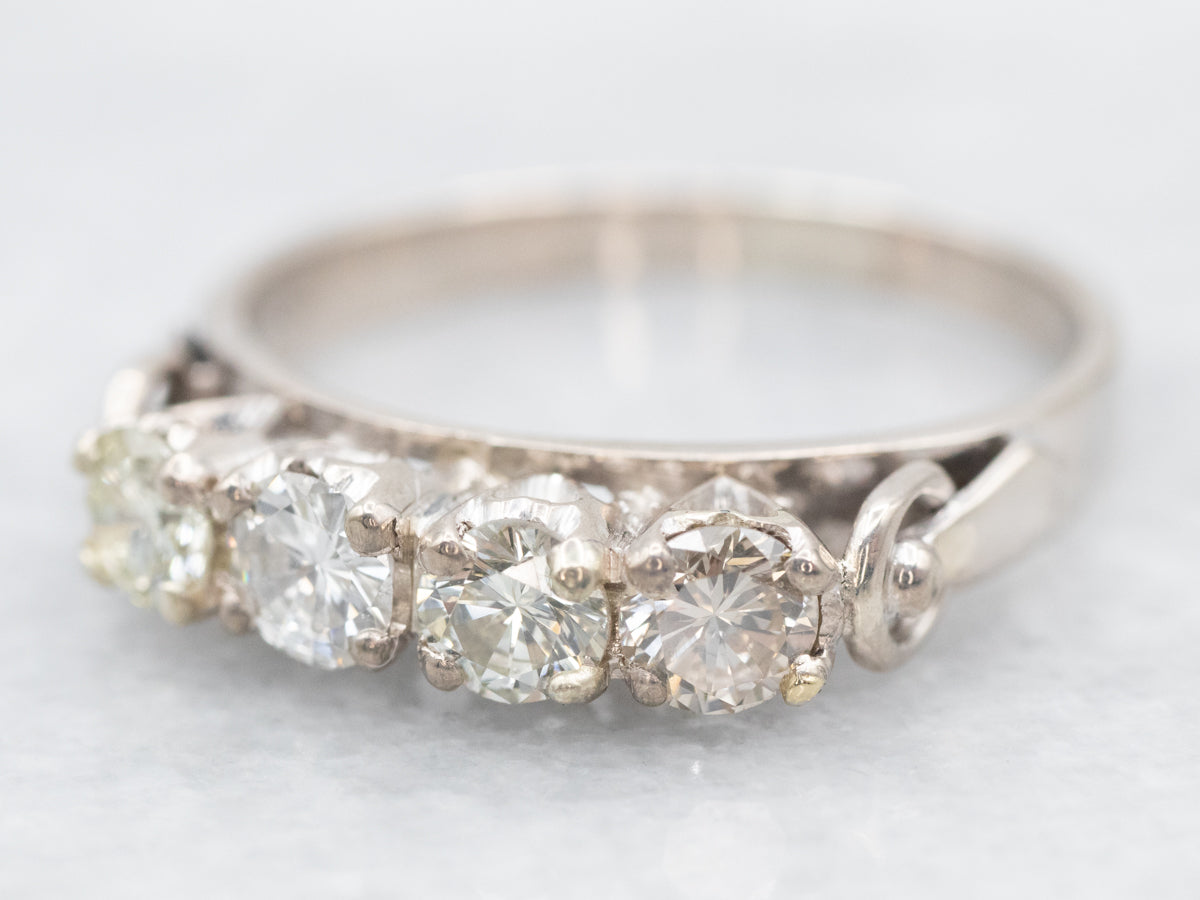 14k White Gold Four Stone Princess Cut Diamond Ring w/ accents 1.06ctw