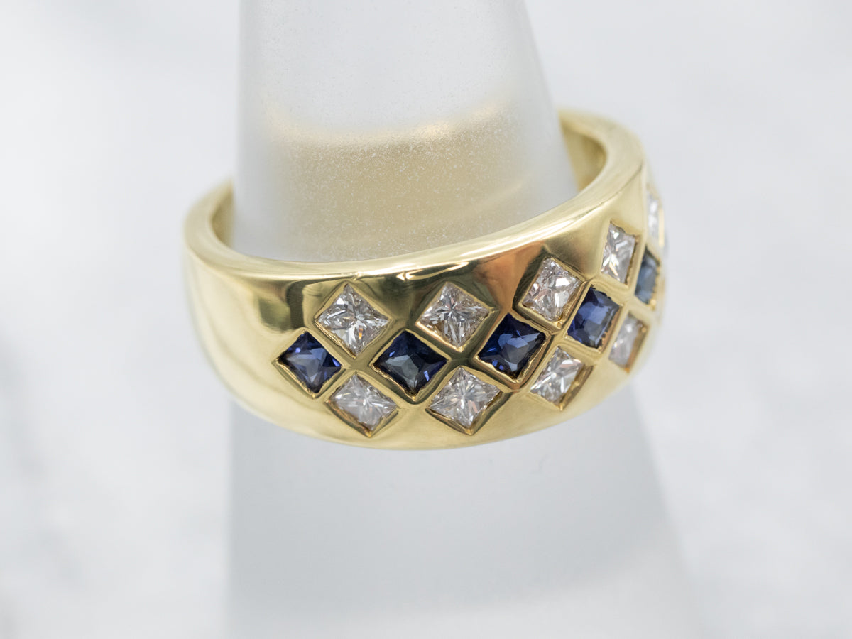 Wide 18-Karat Gold Sapphire and Diamond Band