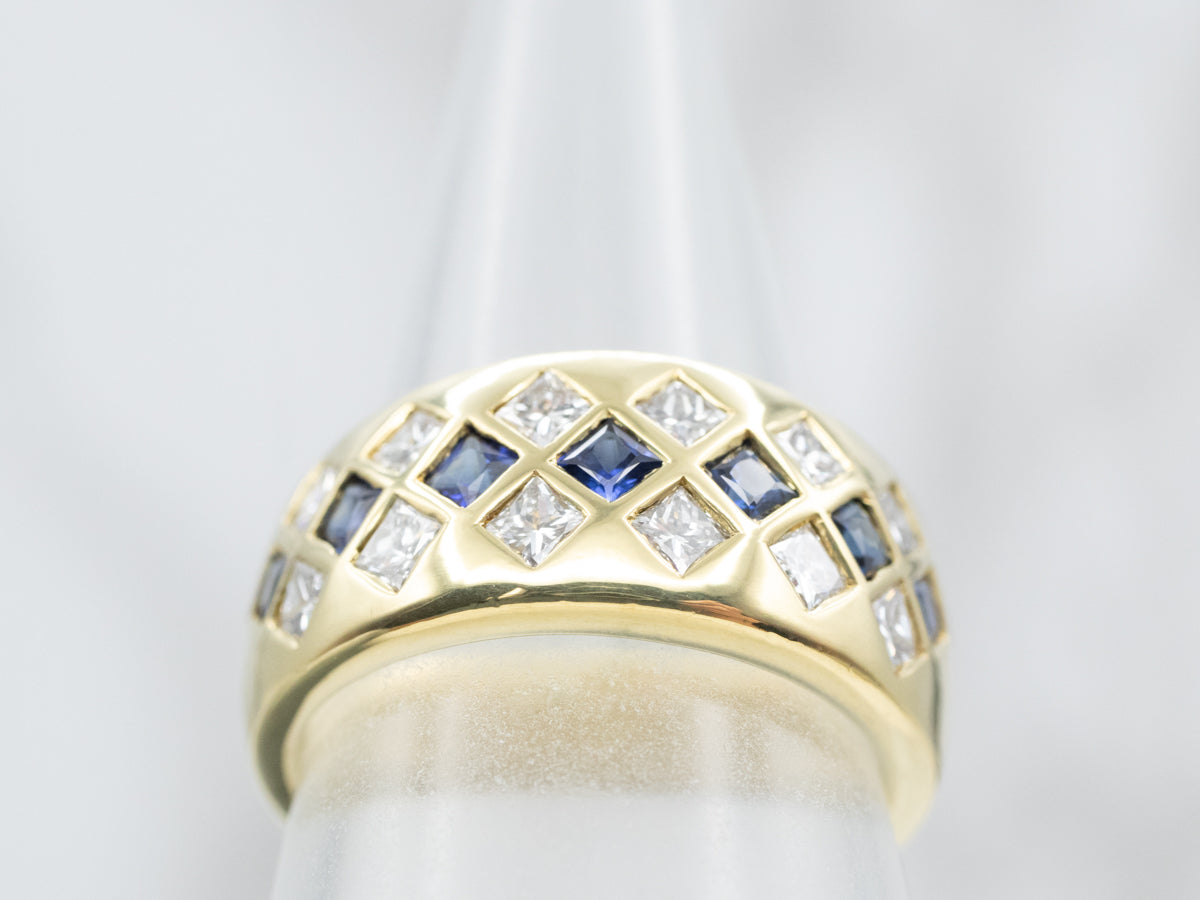 Wide 18-Karat Gold Sapphire and Diamond Band
