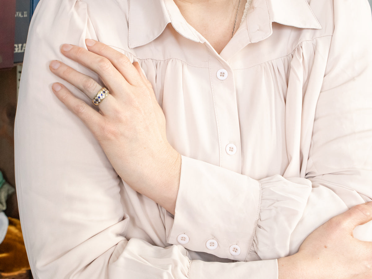 Wide 18-Karat Gold Sapphire and Diamond Band