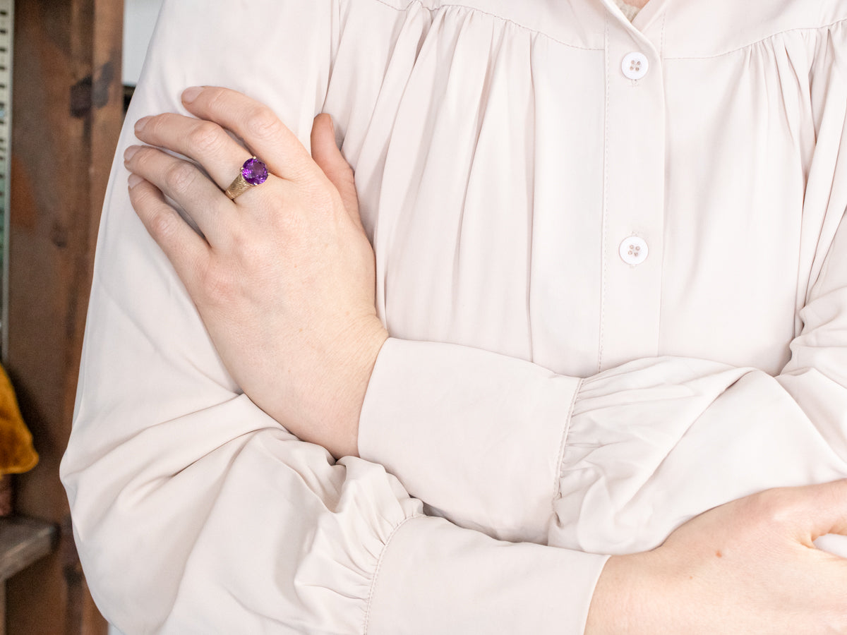 Textured Gold Amethyst Cocktail Ring