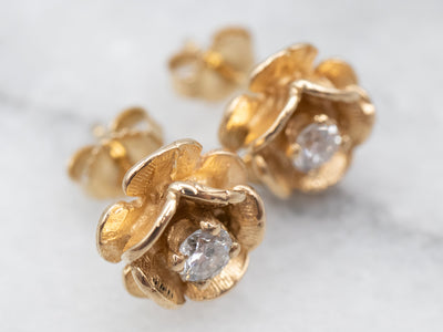 Vintage Diamond Rose Stud Earrings