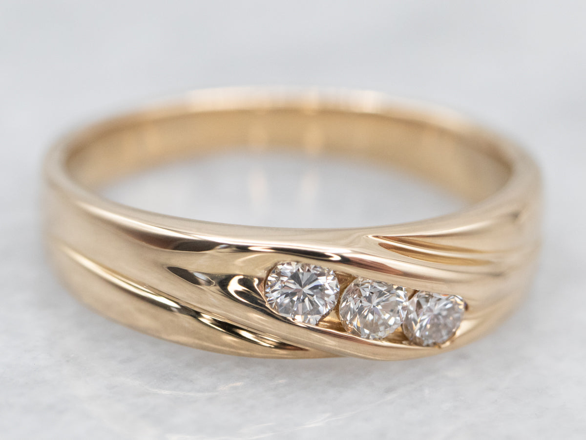 Gold Art-Carved Channel Set Diamond Band