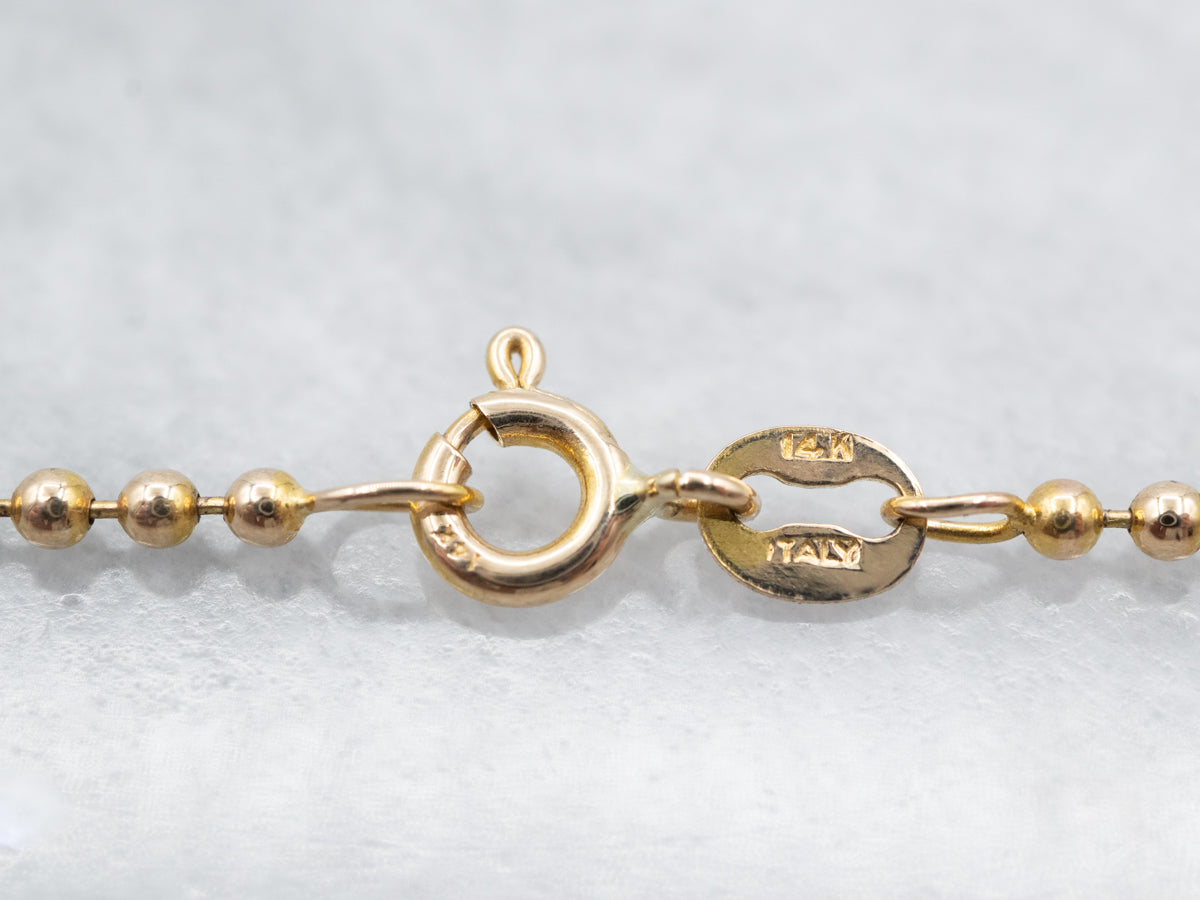 Long 14-Karat Yellow Gold Beaded Ball Chain