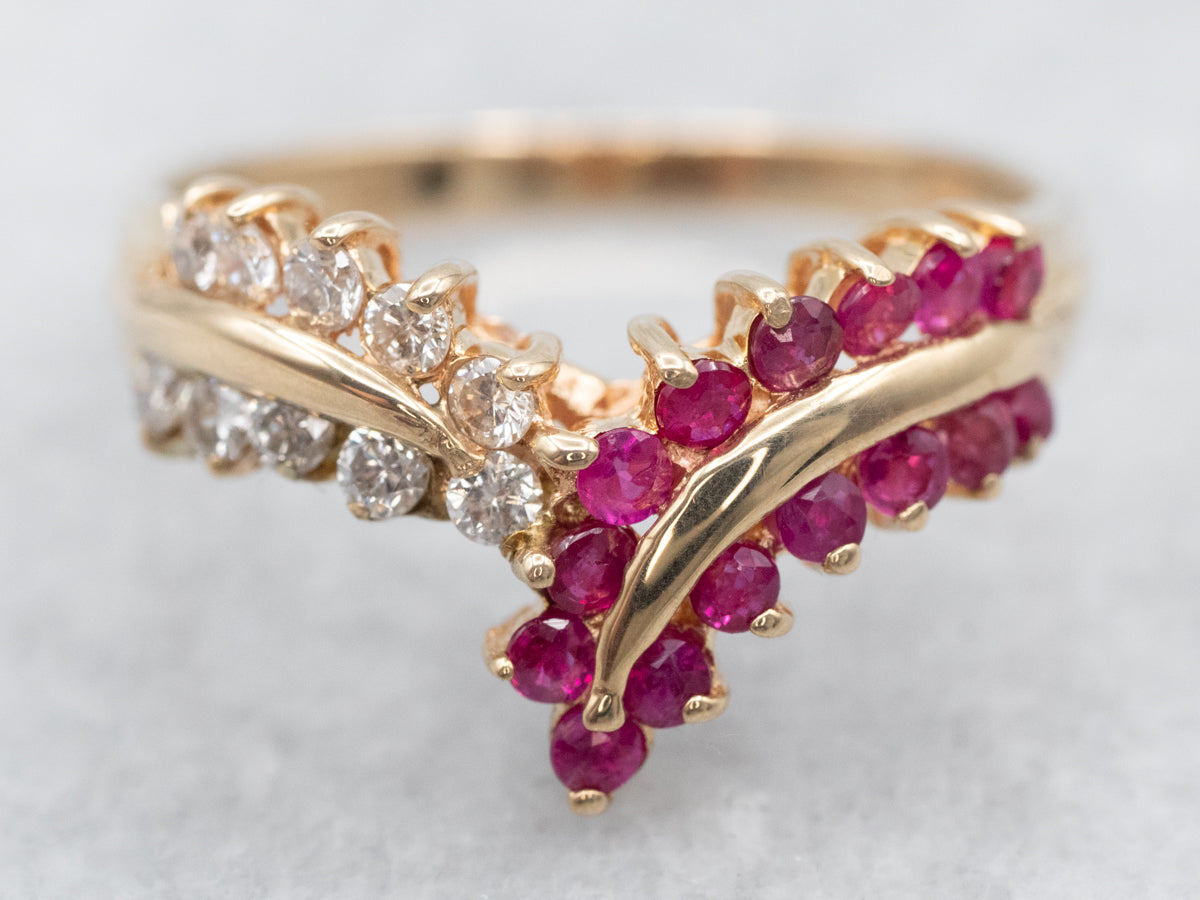 Vibrant Ruby and Diamond Pointed Band