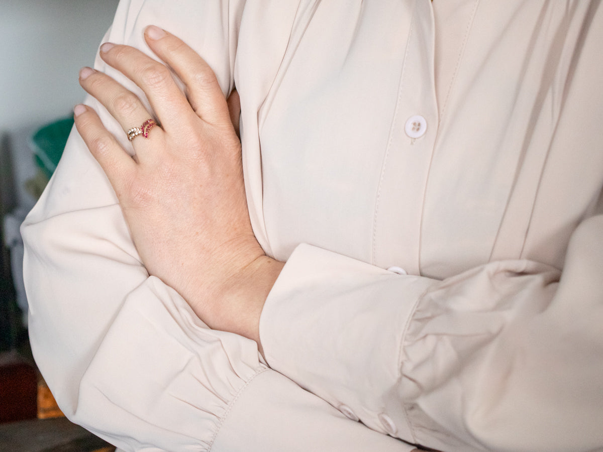 Vibrant Ruby and Diamond Pointed Band