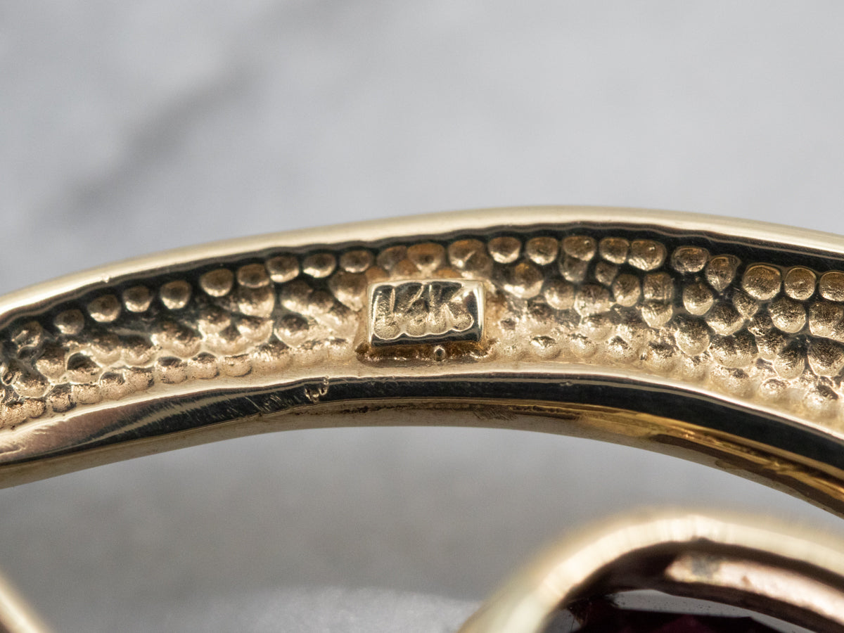 Modernist Gold Pyrope Garnet and Diamond Pendant