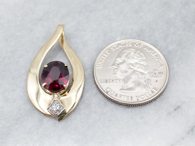 Modernist Gold Pyrope Garnet and Diamond Pendant